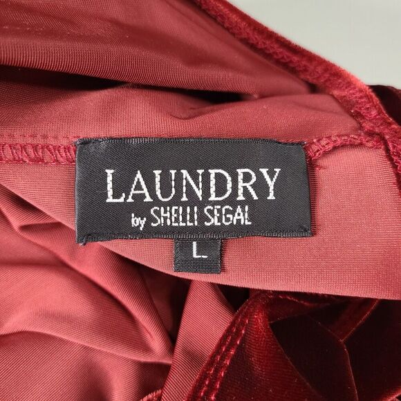 VTG LAUNDRY by Shelli Segal Red Velvet Maxi Dress LG Backless Stretch 3/4 Sleeve - Picture 7 of 12